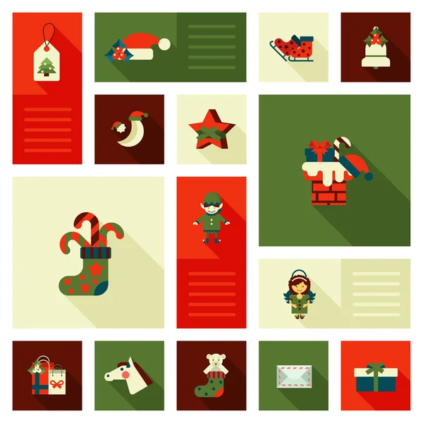Icônes de Noël, décorations de style plat . — Image vectorielle