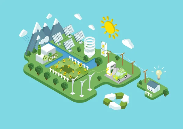 Οικολογία πράσινο ανανεώσιμες πηγές ενέργειας — Διανυσματικό Αρχείο