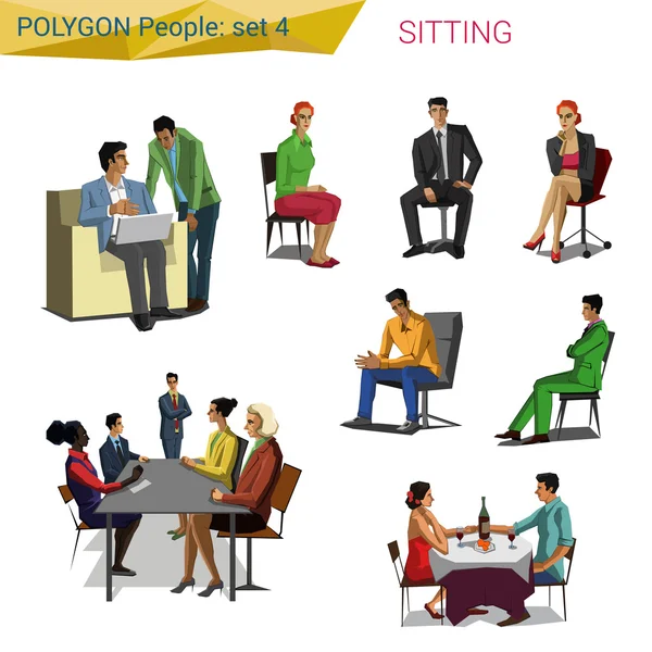 Estilo poligonal sentado pessoas definir . — Vetor de Stock
