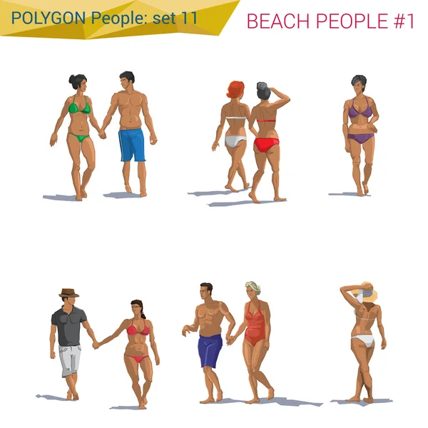Plage de style polygonal personnes — Image vectorielle