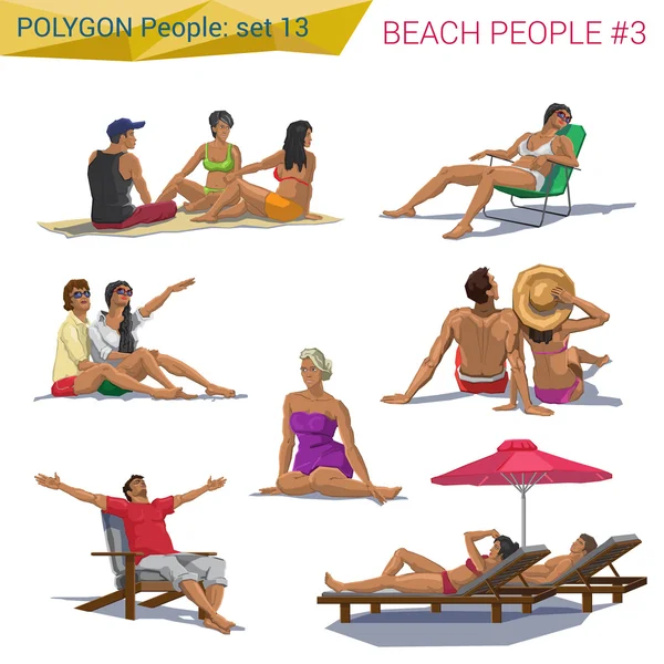 Playa personas descanso conjunto . — Vector de stock