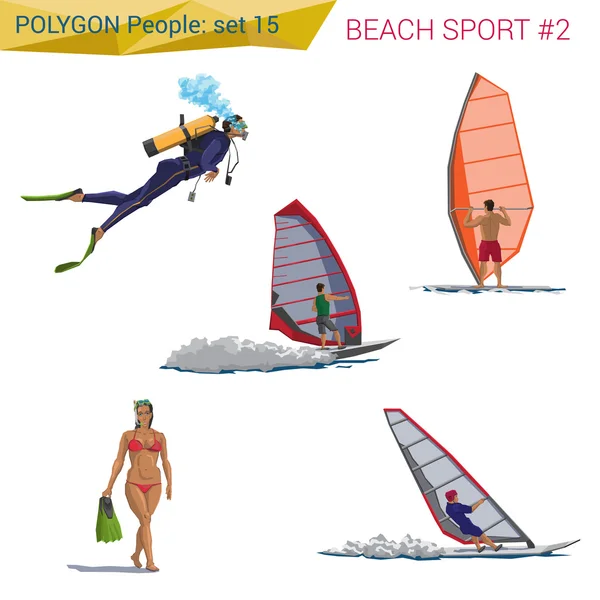 Polygonal style beach people  set. — Wektor stockowy