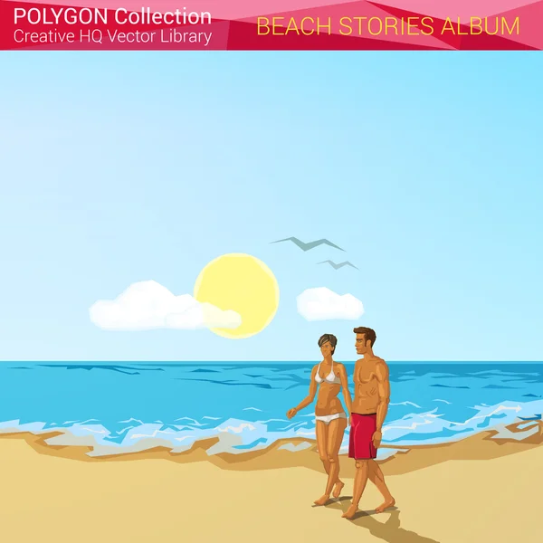 Polygonal style beach people concept. — Wektor stockowy