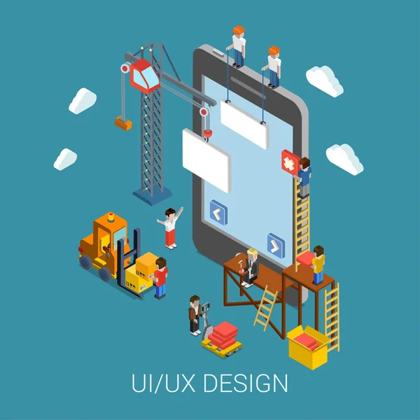 Isometric mobile UI/UX design — Stock Vector