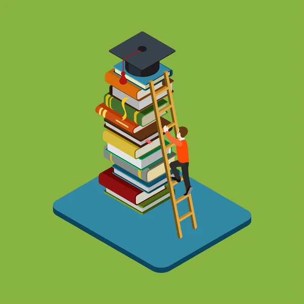 Man climbs on ladder over  books — Stock Vector