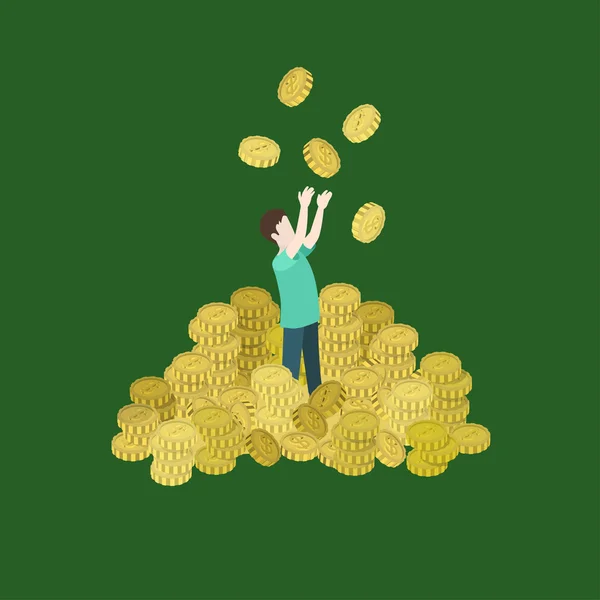 Man heap of coins toss up — Stock Vector