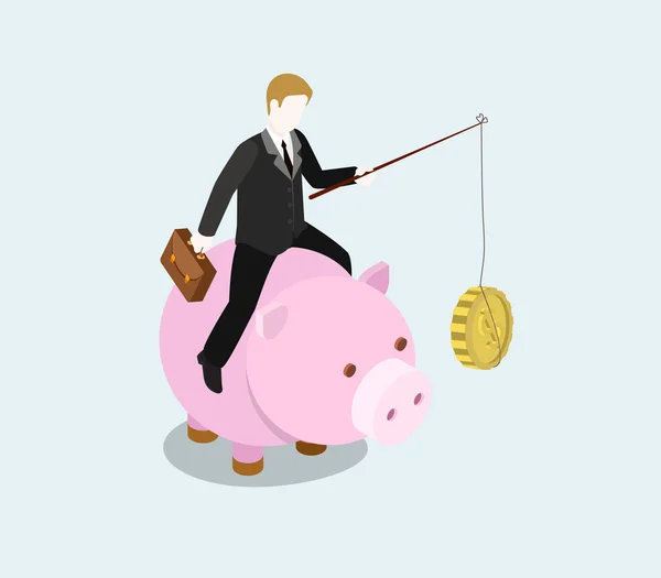 Businessman riding money bank — Stockvector