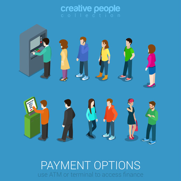 Line of people waiting ATM and terminal