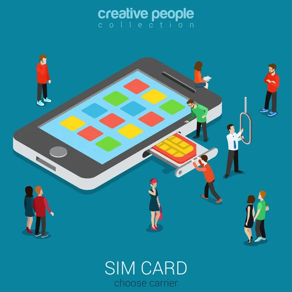 Isometric mobile carrier SIM card — 图库矢量图片