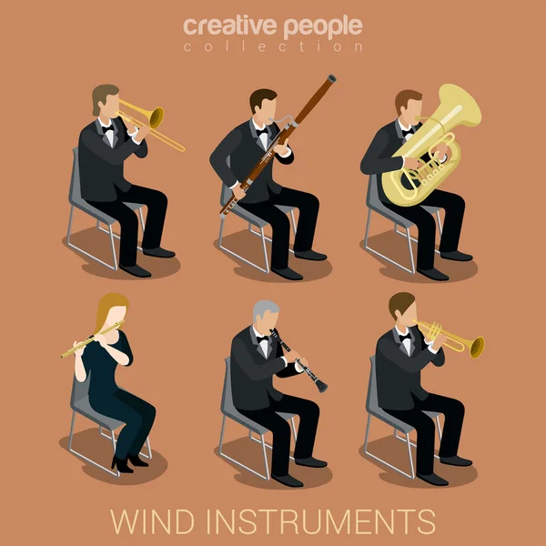 Wind instrument musicians — Stock Vector