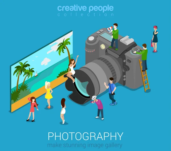 People on DSLR photo camera — Stock Vector
