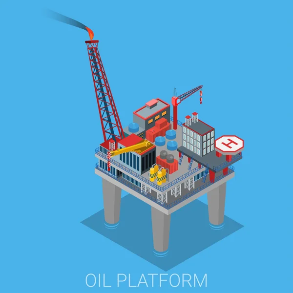 Plataforma de petróleo com plataforma de helicóptero —  Vetores de Stock