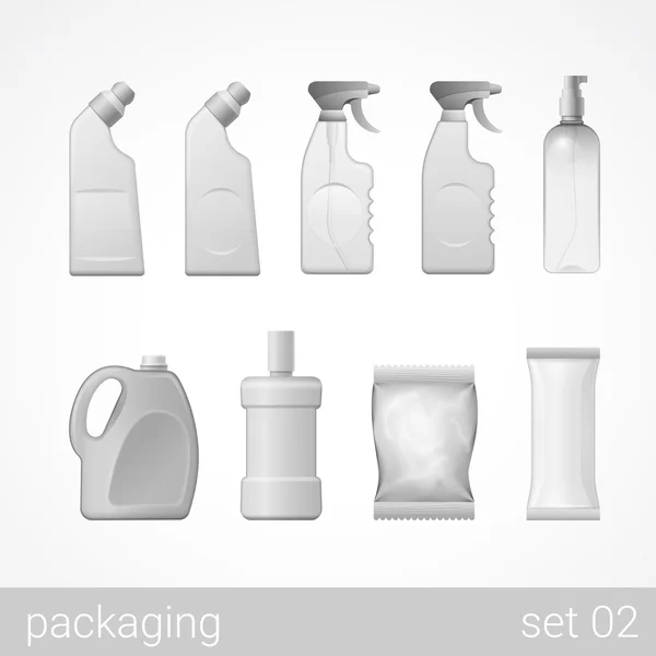 Reiniger Kunststoffverpackung Set. — Stockvektor