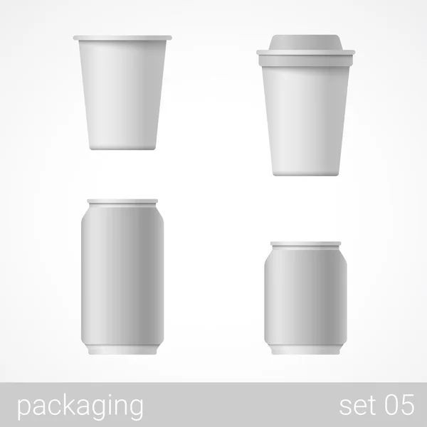 Beber envases de plástico, metal y papel — Vector de stock
