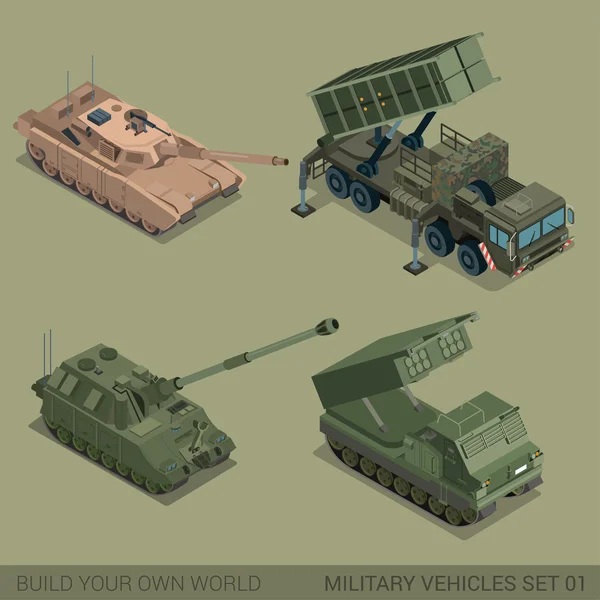 3D militära ransport Ikonuppsättning. — Stock vektor
