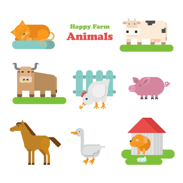 Animales de granja feliz icono conjunto . — Vector de stock