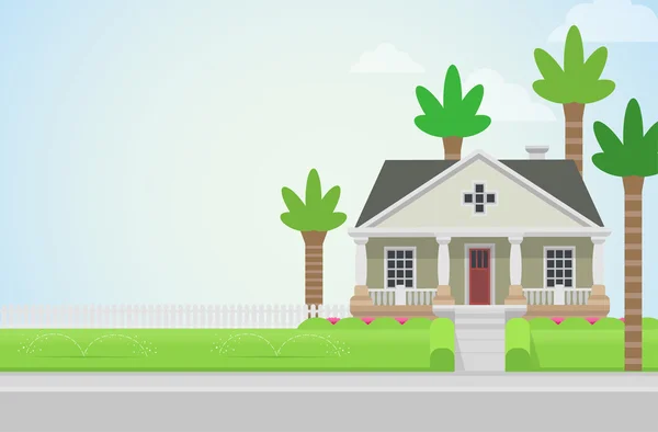 Countryside house church with palms — Stockvector