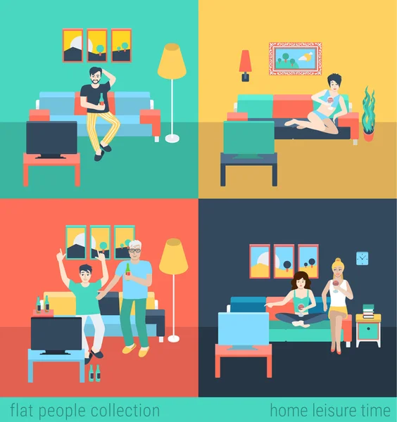 Ensemble d'amis famille regarder la télévision — Image vectorielle