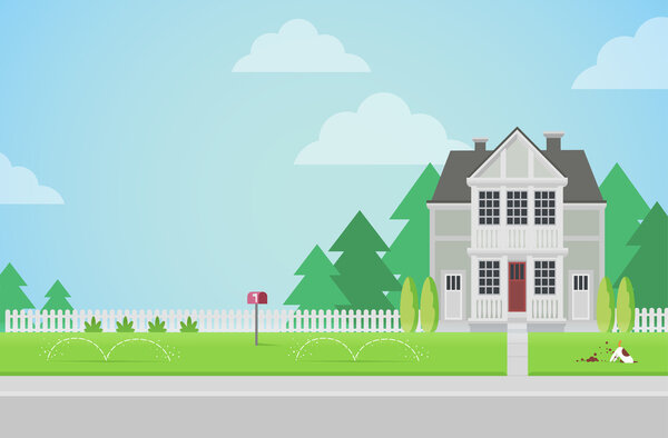 countryside family house with backyard