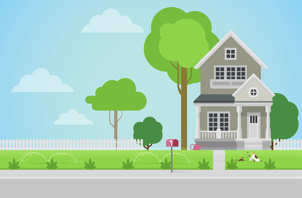 countryside family house with backyard