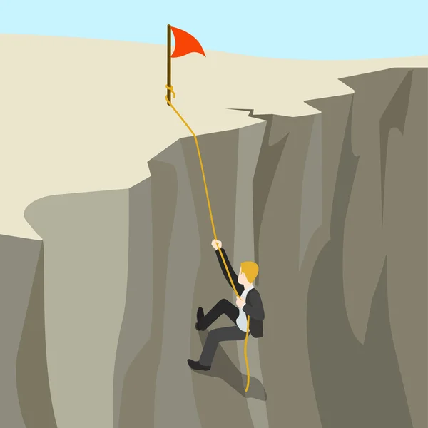 Businessman climbs on rope from abyss — Stock Vector