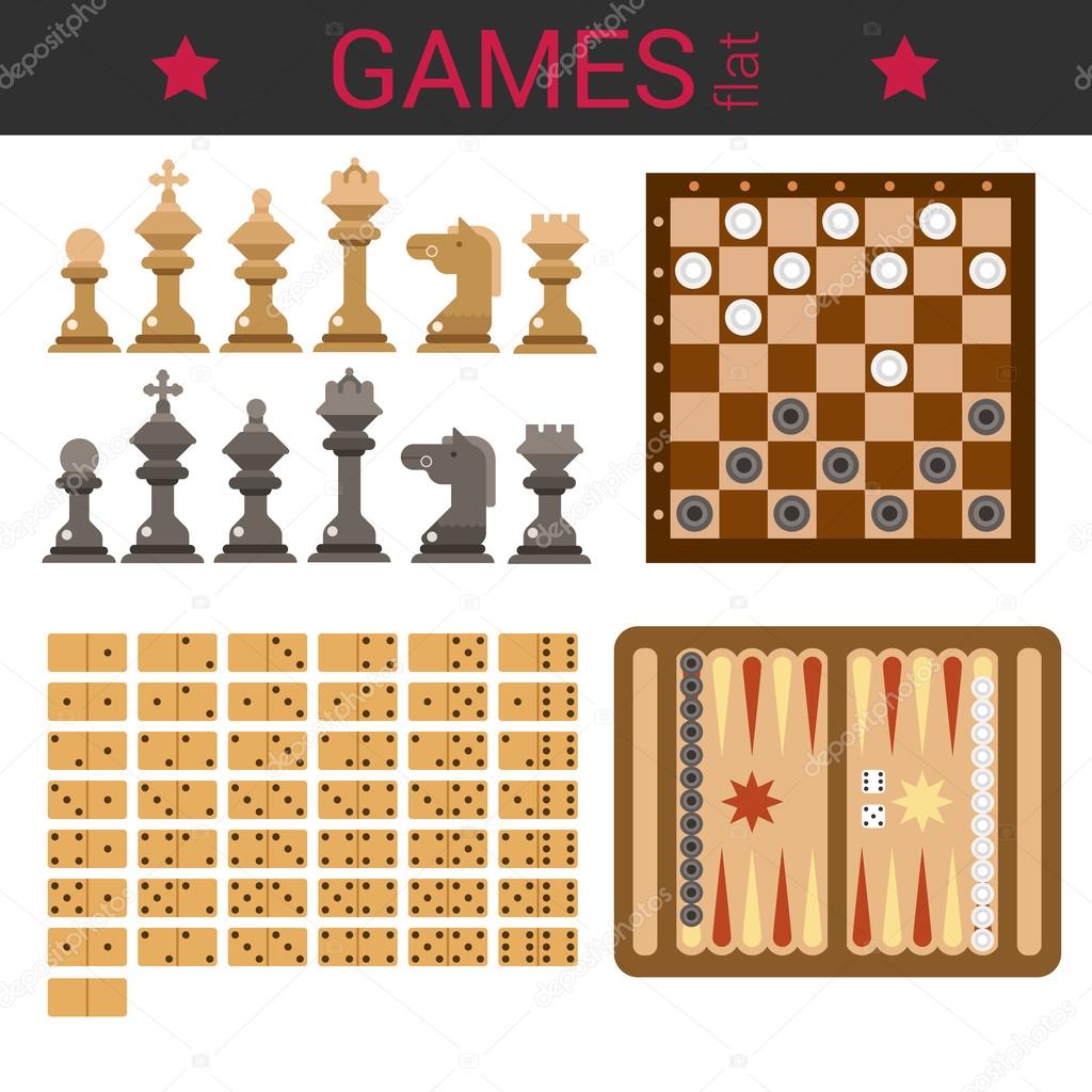 Chess figures, checkers, domino, backgammon.