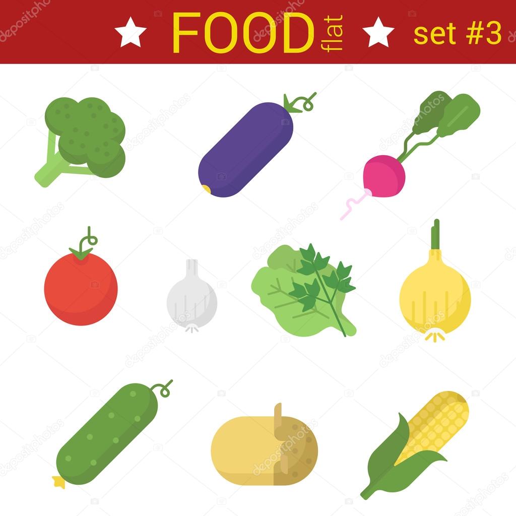 Flat design vegetables icon set.