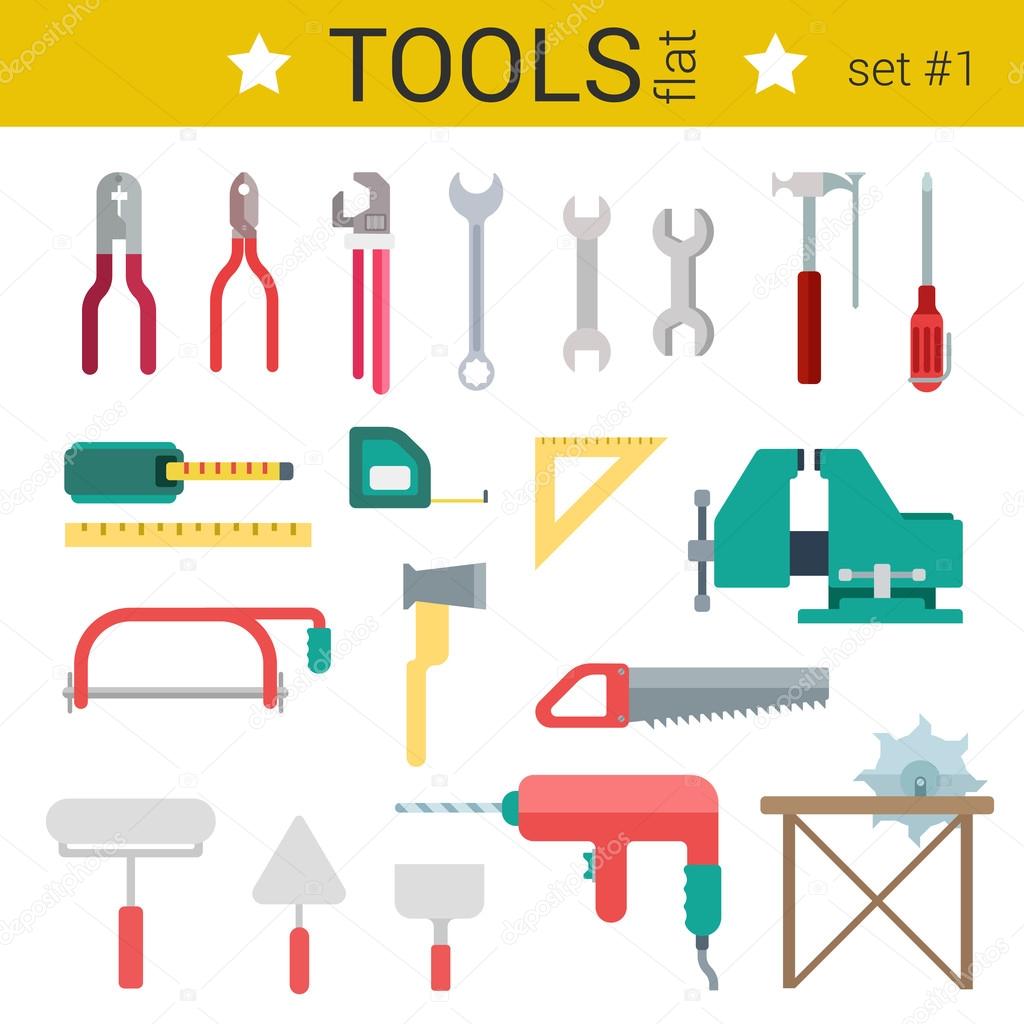 Flat design of tools icon set.