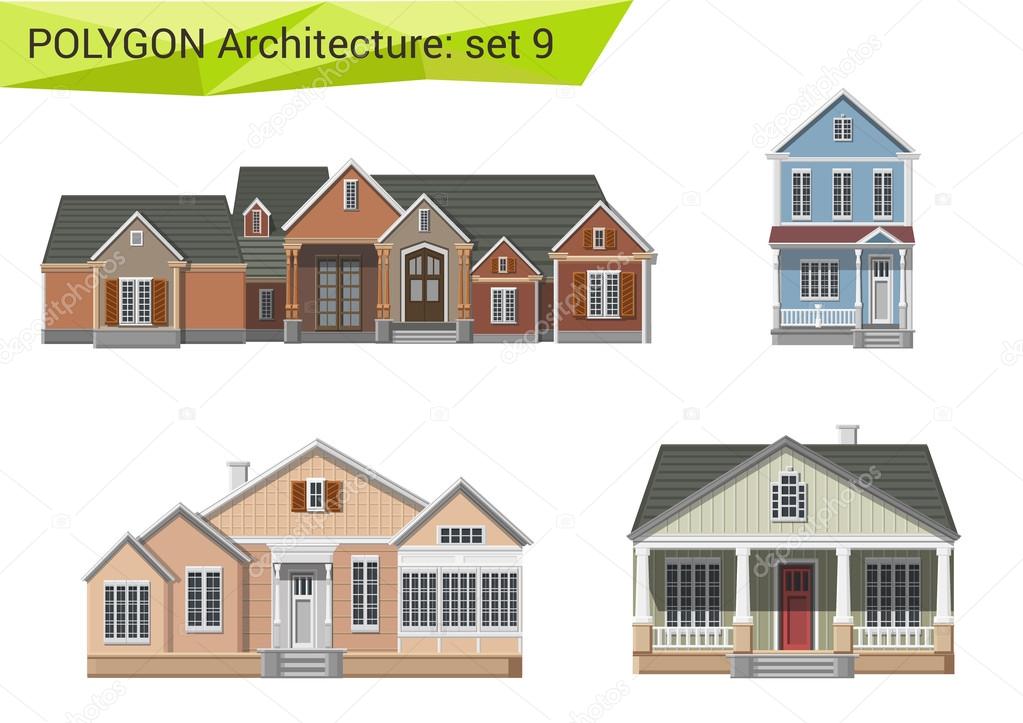 Polygonal style houses and buildings set.