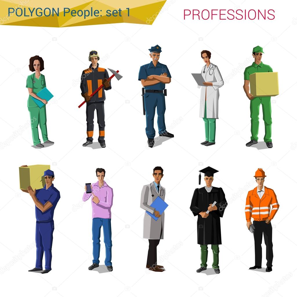 Polygonal style professionals set.