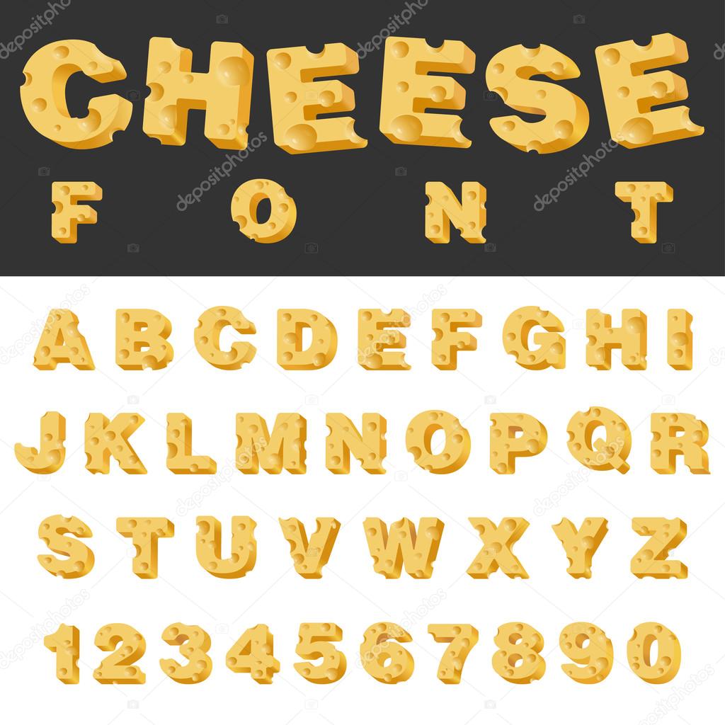 Cheese letters and numbers latin font.