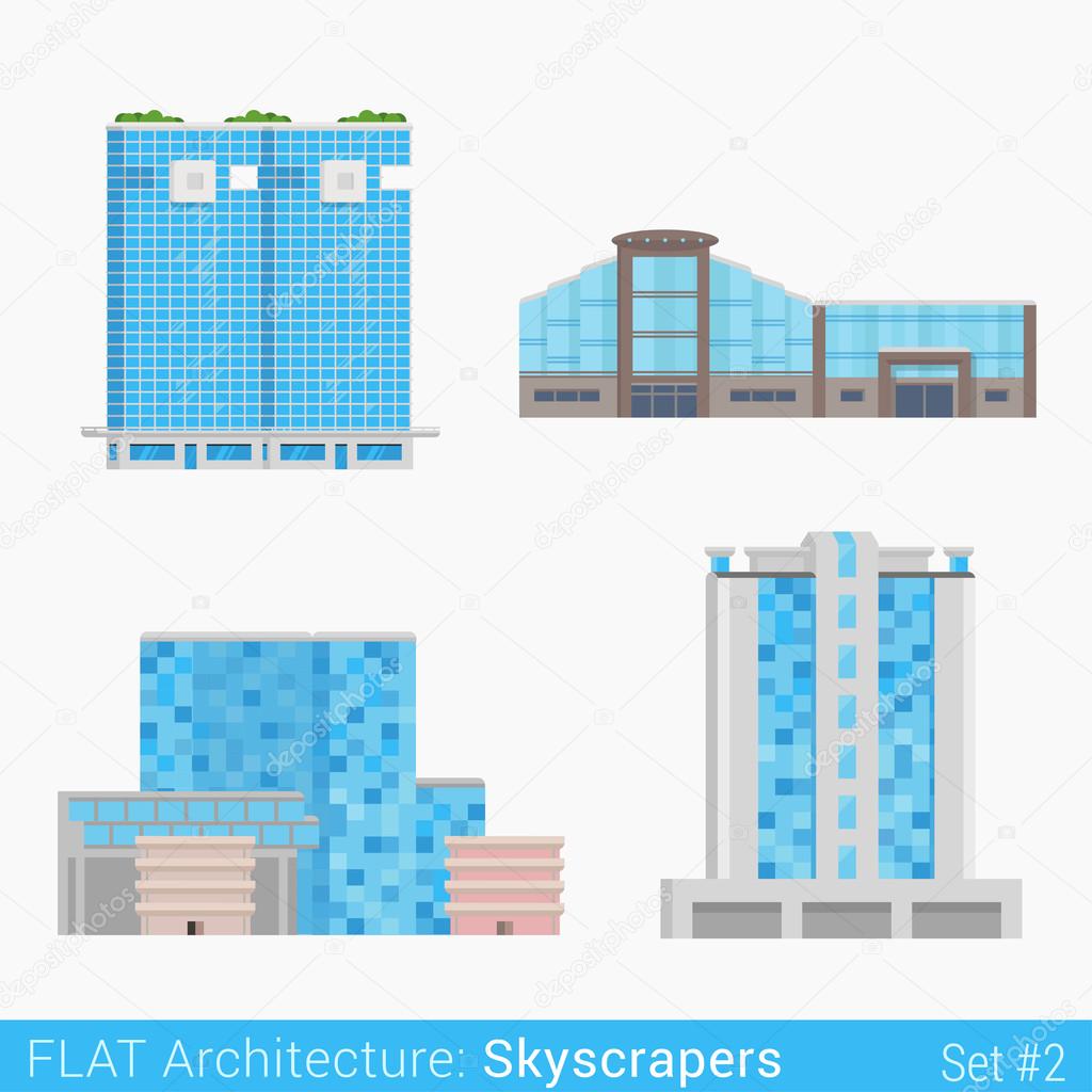 Flat style modern buildings set.