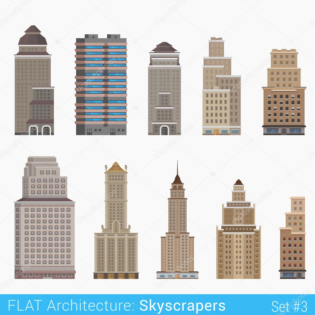 Flat style modern skyscrapers set.