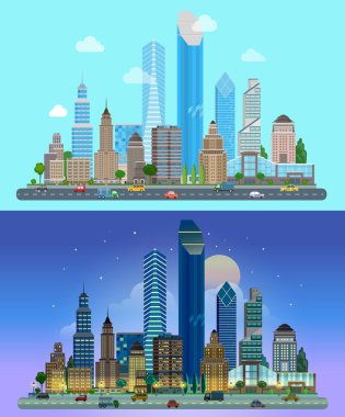 Flat cartoon skyscraper set