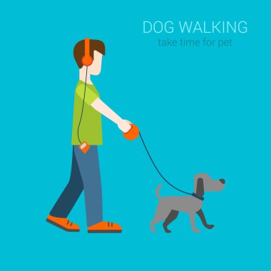 boy in headphones listening music with dog.