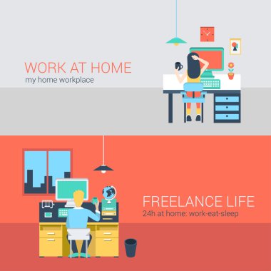 freelance homework workplace back view. clipart