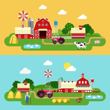 Flat style farm banner set.
