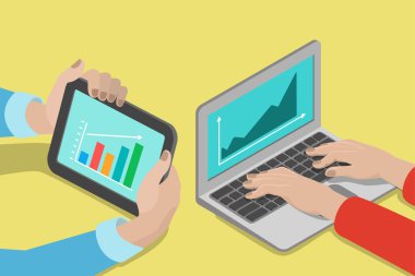laptop tablet with chart graphic concept.