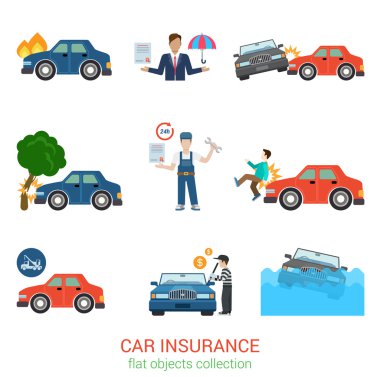 Flat style icons of car insurance clipart
