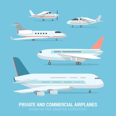 set of commercial and private airplanes. clipart