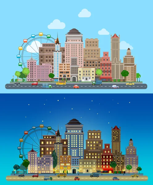 Flat cartoon historic skyscrapers — Stok Vektör