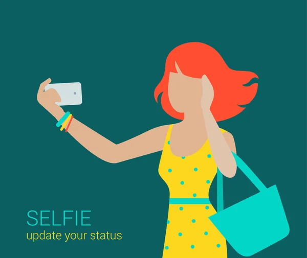 Mädchen macht Selfie auf Smartphone — Stockvektor