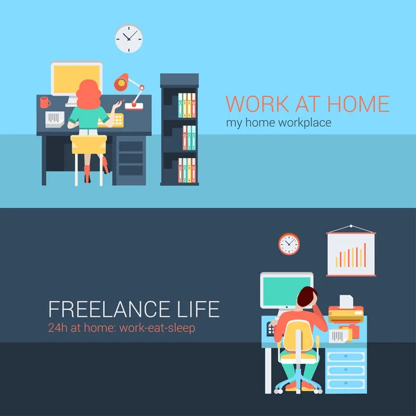 Freelance tarea lugar de trabajo vista posterior . — Archivo Imágenes Vectoriales