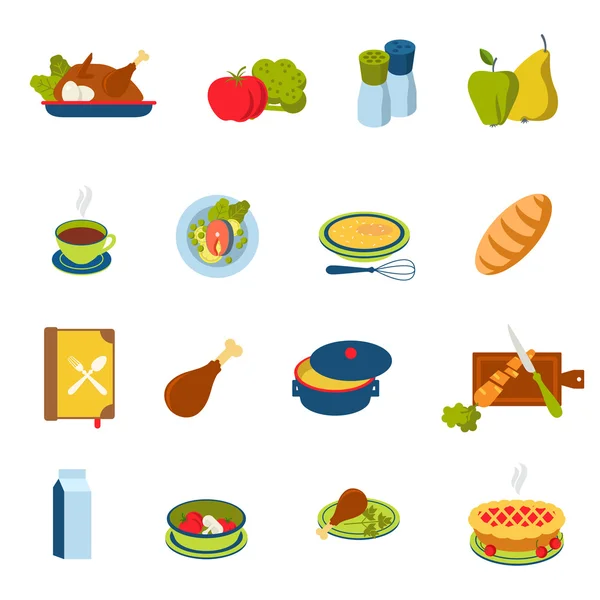 Food cafe cooking icons set. — 图库矢量图片