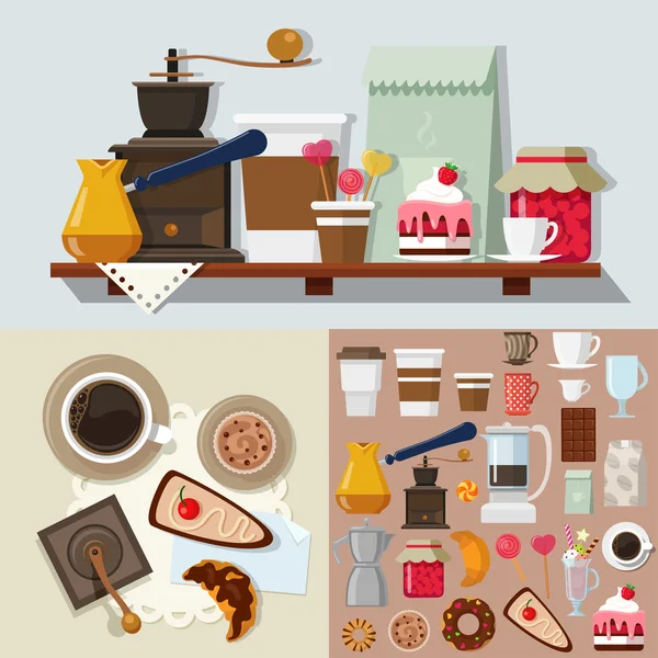 Postre caramelo tienda iconos — Vector de stock