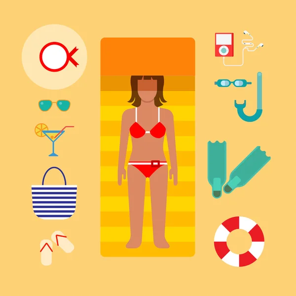 Young female sunbathing lounge cocktail. — Stock Vector