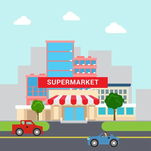 Desenho animado supermercado shopping building —  Vetores de Stock