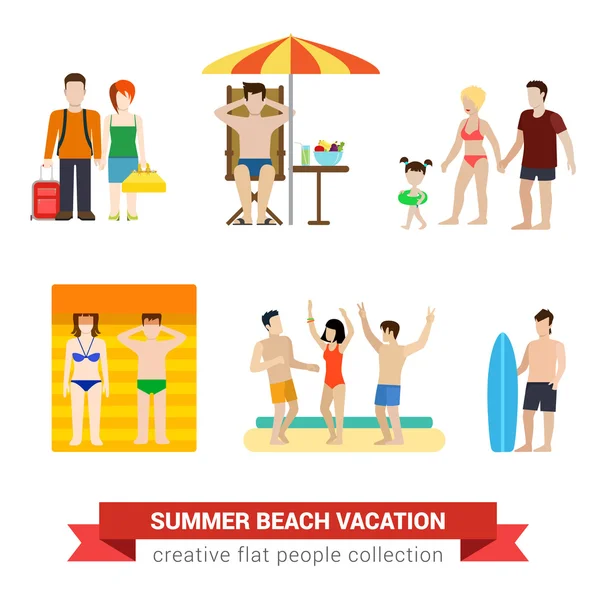 Beach vacation people family — Stock Vector
