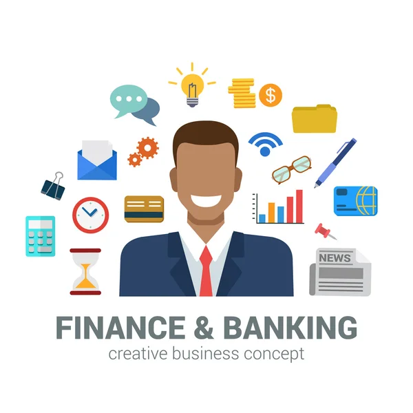Concept de banque et de finance à plat — Image vectorielle