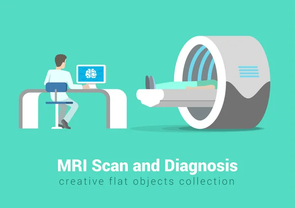 Mri Scan und Diagnoseprozess. Krankenhauspatient und Arzt im Interieur des Eingriffsraums. Kreative Menschen gesunde Lifestyle-Kollektion. — Stockillustration Mri Scan und Diagnoseprozess. — Stockvektor